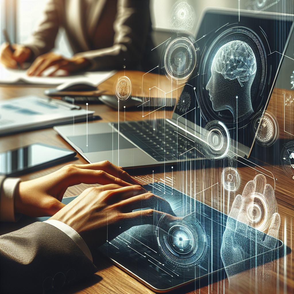 Generate an image in modern architectural photography style that conveys the concept 'Low Code Business Automation: 5 Top Tools'. Focus the image on emblems of efficiency and workflow, such as a close-up of a Caucasians' hands swiftly working on a sleek silver laptop, or a clean, well-organized desk surface in warm wood tones. Another scene may involve a black woman collaborating with a South Asian man in a modern, glass office, or a digital tablet displaying a clean, abstract data graph with blurred numbers. Maintain a sharp focus and use a neutral, premium color palette primarily featuring shades of blues, greys, and warm wood tones. Please, avoid text overlays, floating holograms, and abstract brain wires, keeping the image as realistic as possible.